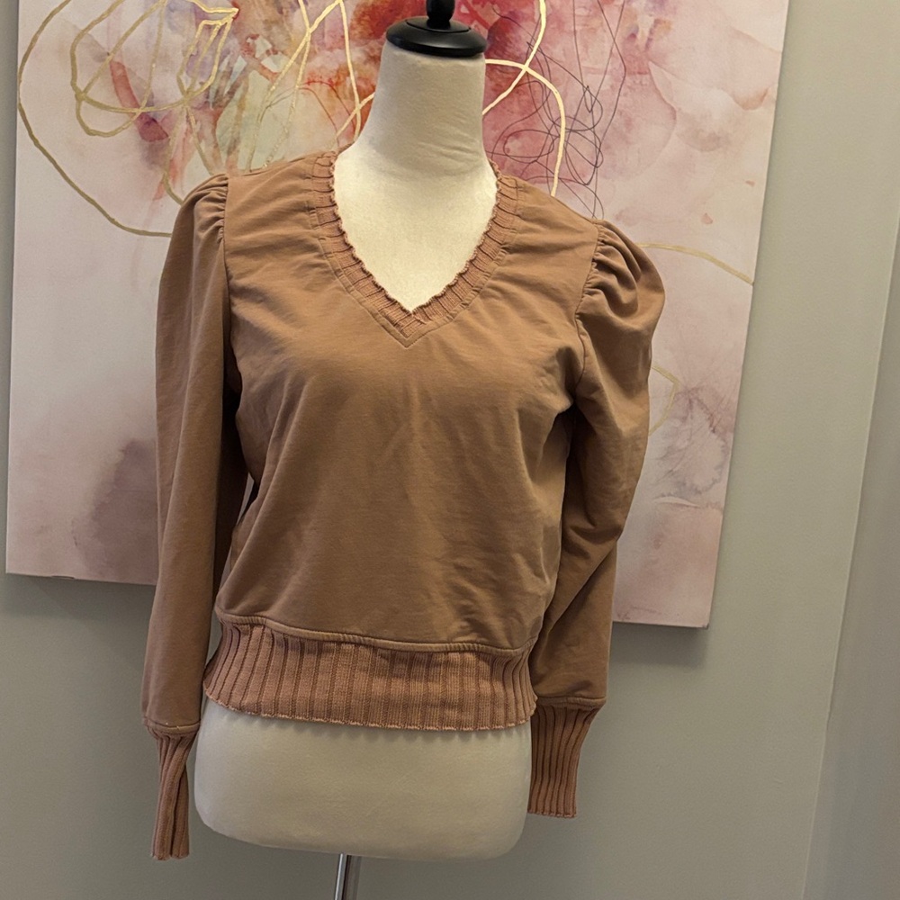 Tan V-Neck comfy knit top by Sunday’s.